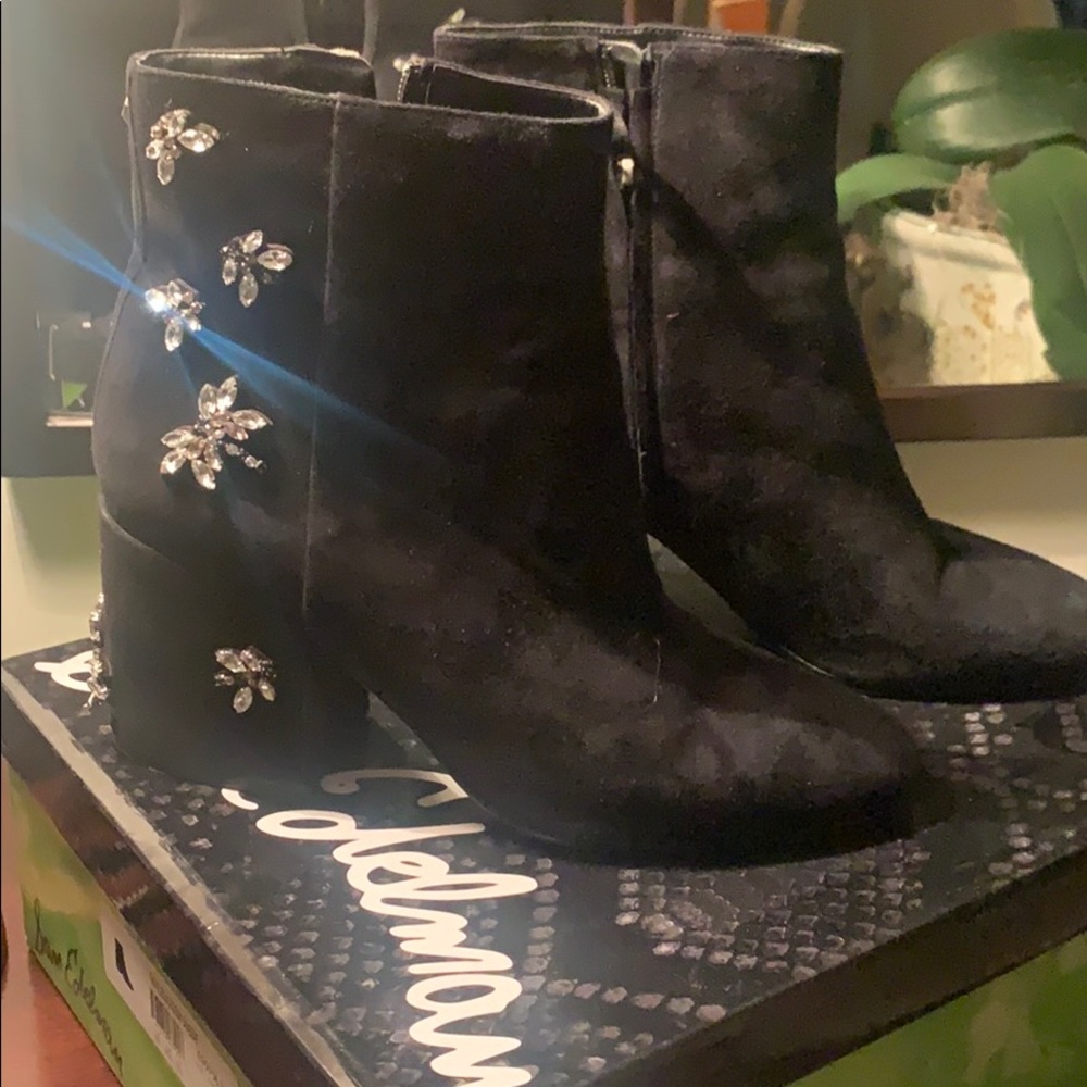 Sam Edelman chunky black suede booties.